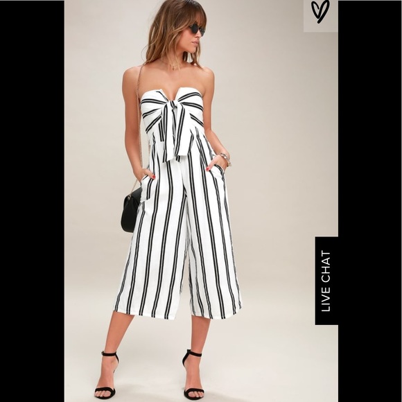 Lulu’s Margo Black and White Striped Midi Jumpsuit - Picture 5 of 7